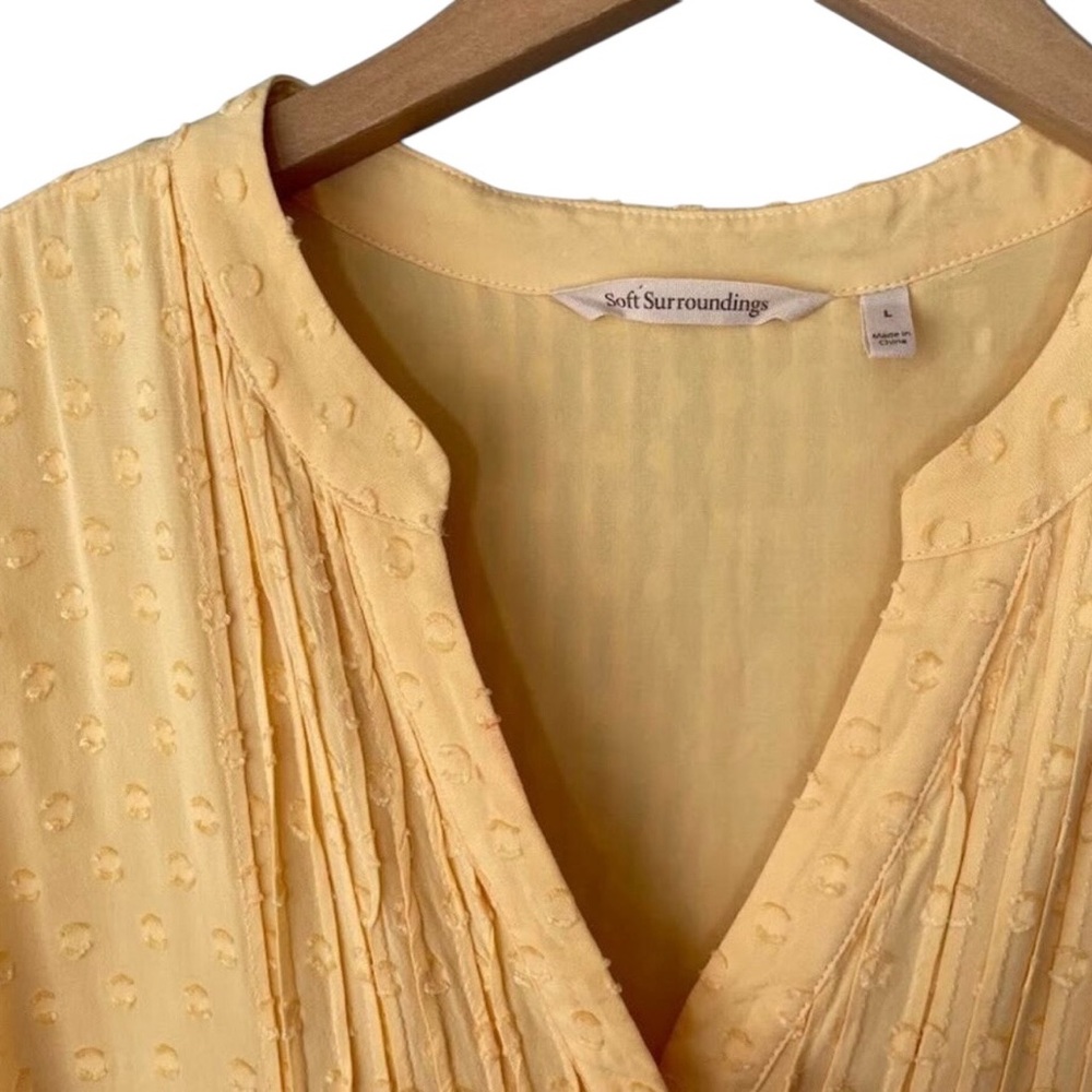 Women’s Soft Surroundings Yellow Boho Dot Pleated Blouse Top Shirt - Picture 6 of 6